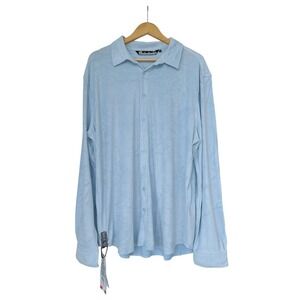 NEW BAIN DE MER Towelling Shirt Long Sleeve Sky Blue Terry 3X Beach Resort